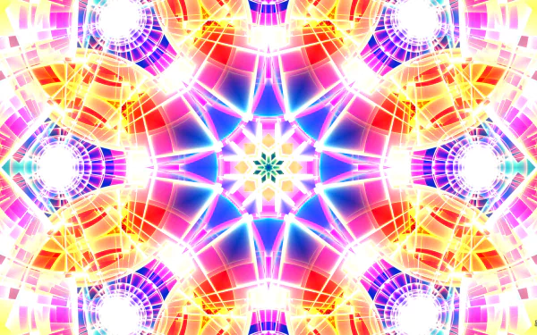 A vibrant HD desktop wallpaper featuring a colorful abstract mandala with bright hues of blue, red, orange, purple, and yellow, forming an intricate spectrum pattern.