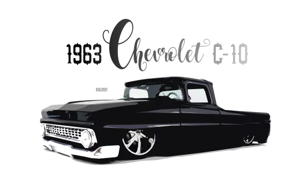 Black and white HD desktop wallpaper featuring a vintage 1963 Chevrolet C-10 truck with sleek custom wheels.