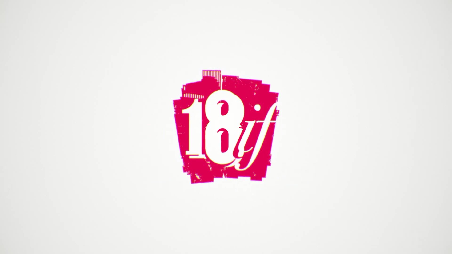 HD PC desktop wallpaper showing a minimal white field with a centered distressed magenta 18if anime logo.