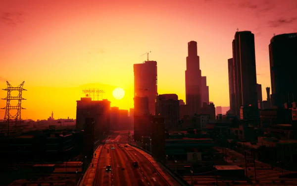 skyscraper sun city road Los Santos video game Grand Theft Auto V HD Desktop Wallpaper | Background Image
