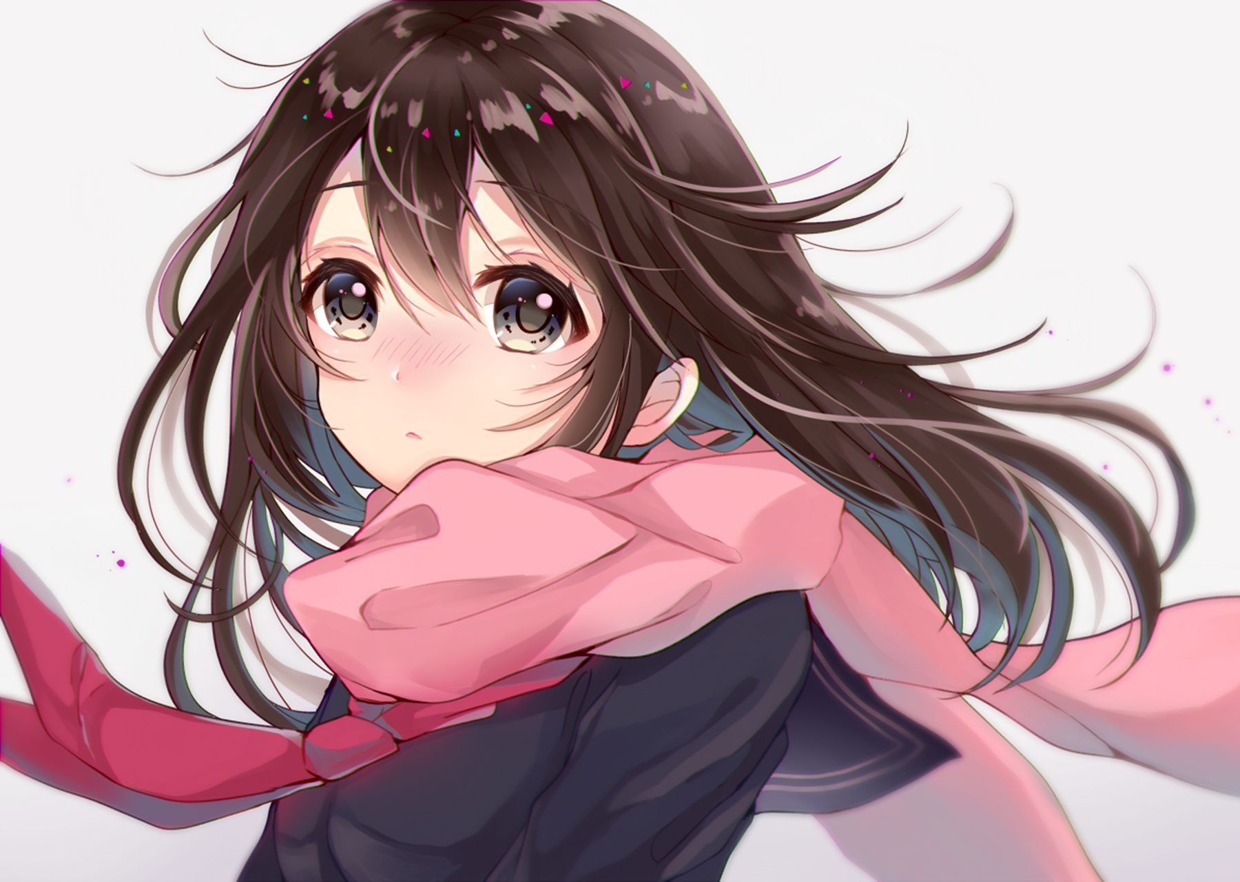 Download Black Eyes Black Hair Long Hair Scarf School Uniform Anime Original Wallpaper by 桜ひより