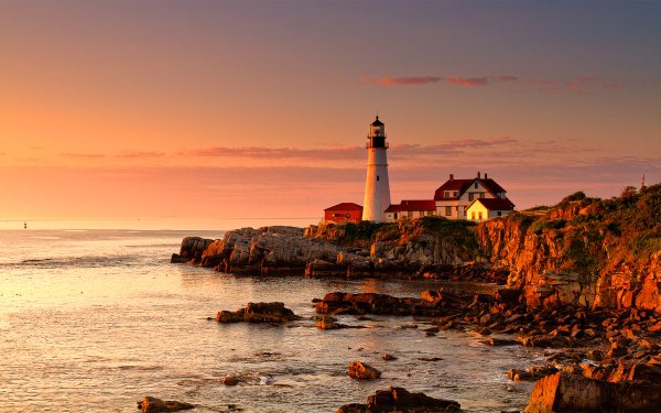 Man Made Lighthouse Building Horizon Ocean Sunset Coast Sky HD Wallpaper | Background Image