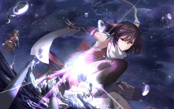 HD anime desktop wallpaper featuring Jintsu, Sendai, and Naka from Kantai Collection in a dynamic space-themed scene.