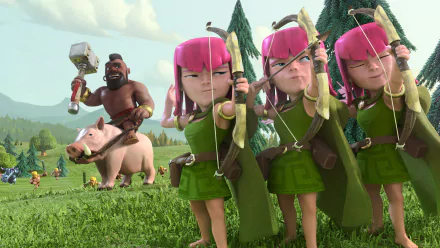 HD Clash of Clans desktop wallpaper featuring Archer characters and a Hog Rider on a battlefield.