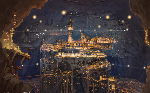 Anime Original City Building Underground Cave HD Wallpaper | Background Image