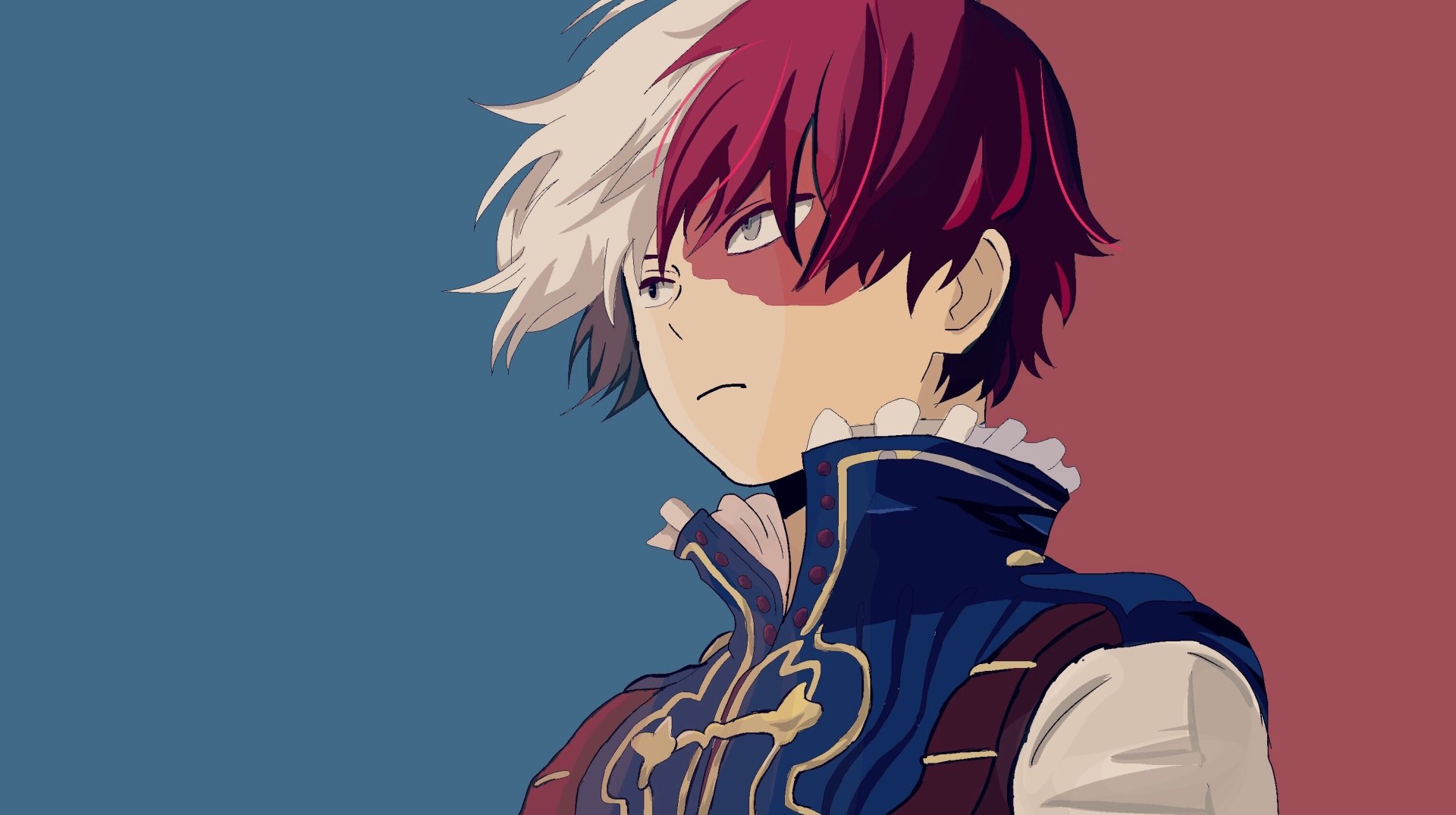 HD PC desktop wallpaper featuring Shoto Todoroki from the anime My Hero Academia, showcasing his distinctive half-red, half-white hair and intense expression.