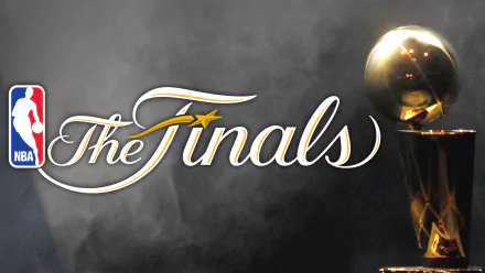 NBA Finals trophy featured in a high-definition desktop wallpaper with the logo and dark background.