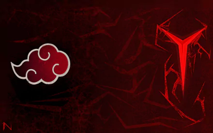 HD PC desktop wallpaper featuring a red-themed Naruto design with the Akatsuki cloud symbol and abstract red anime elements on a dark background.