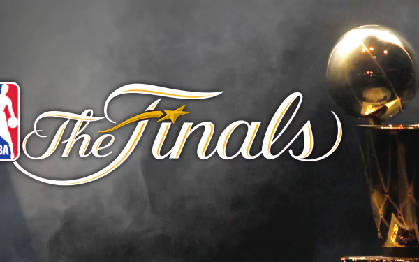 NBA Finals trophy featured in a high-definition desktop wallpaper with the logo and dark background.