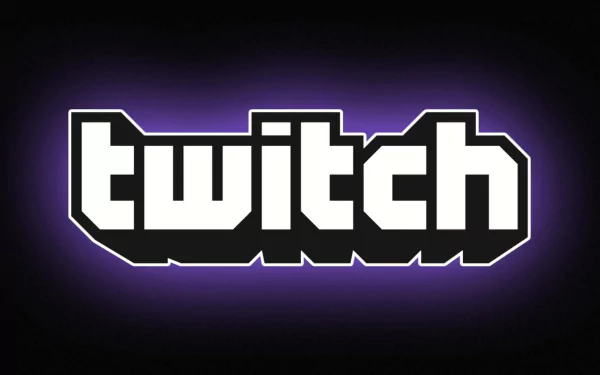 HD desktop wallpaper featuring the Twitch logo with a glowing purple backdrop.