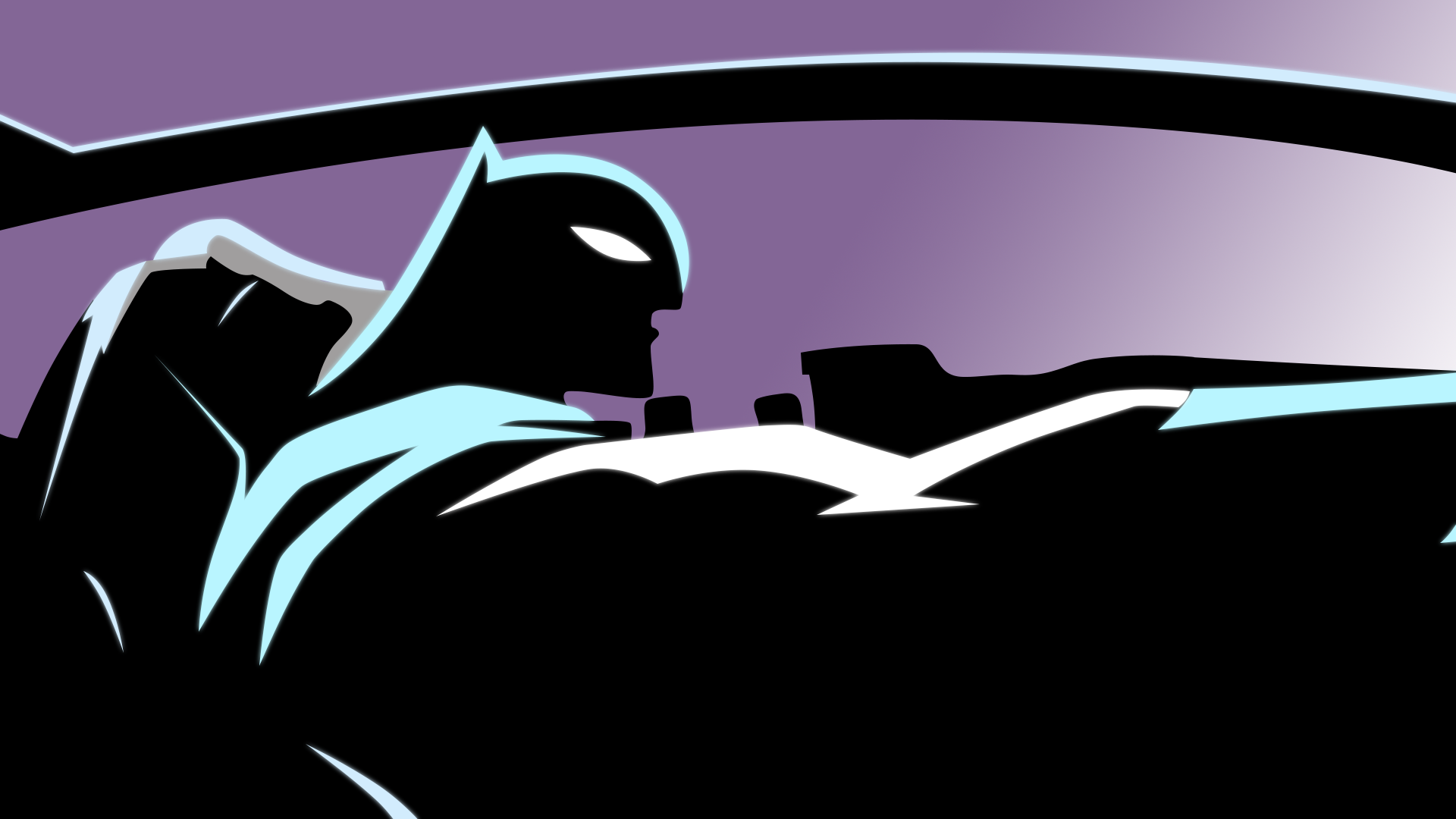 Stylized Batman silhouette from The Batman (TV show) against a purple city skyline — HD PC desktop wallpaper/background.