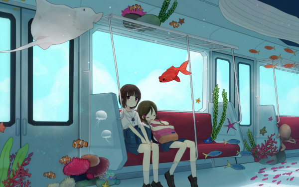 Anime Original Fish Sleeping Train Underwater Water HD Wallpaper | Background Image