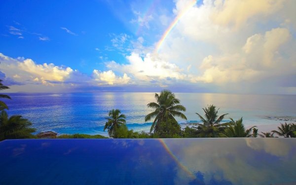 Nature Rainbow Ocean Sea Palm Tree Tropical Sky Cloud Horizon HD Wallpaper | Background Image