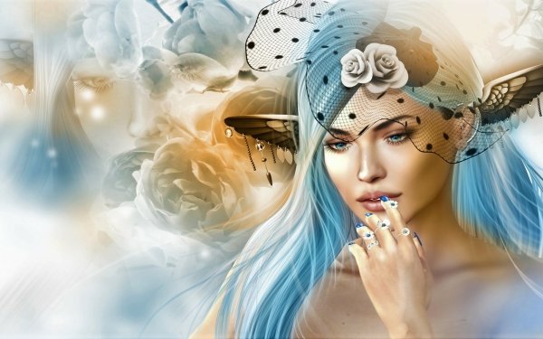 Fantasy Elf Fairy Flower Blue Hair Blue Eyes HD Wallpaper | Background Image