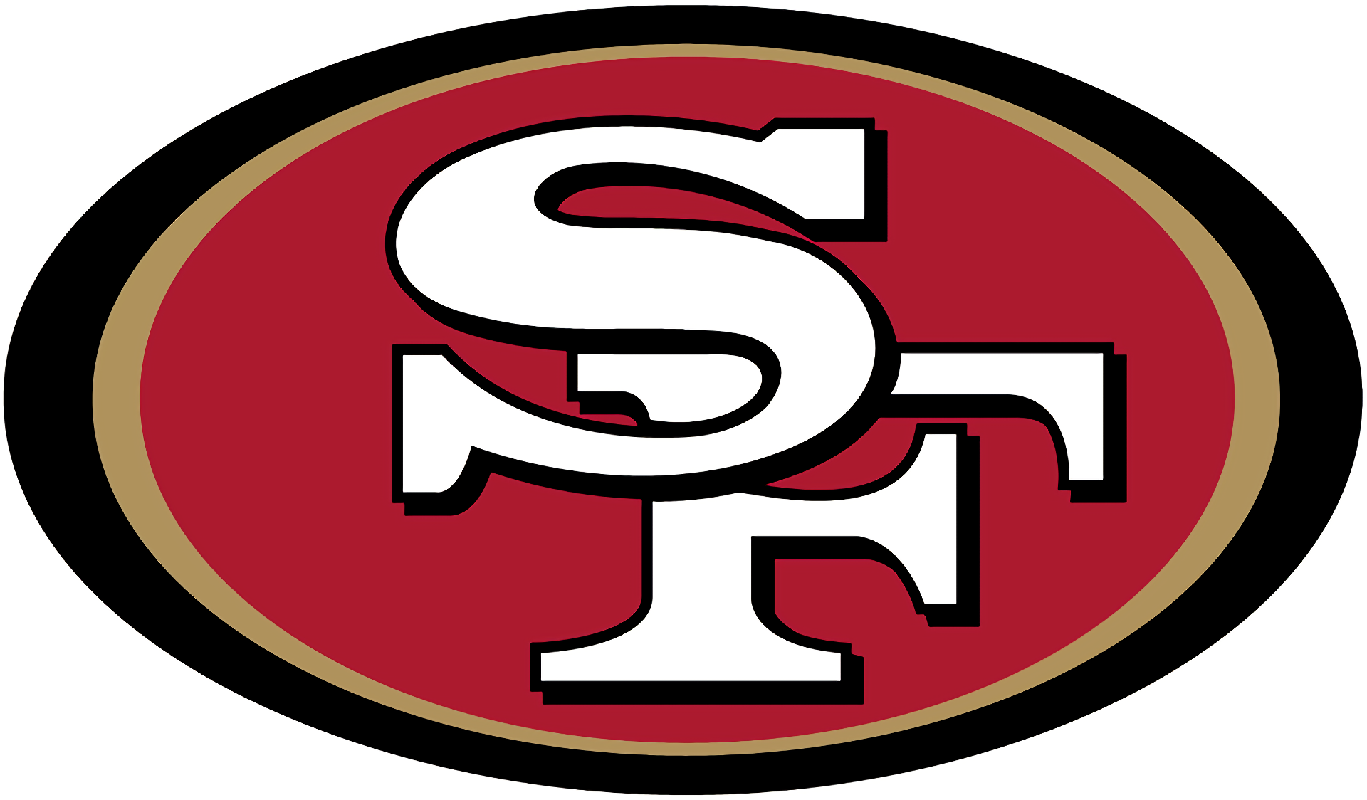 HD PC desktop wallpaper featuring the San Francisco 49ers logo with the team's red, white, and gold colors prominently displayed.