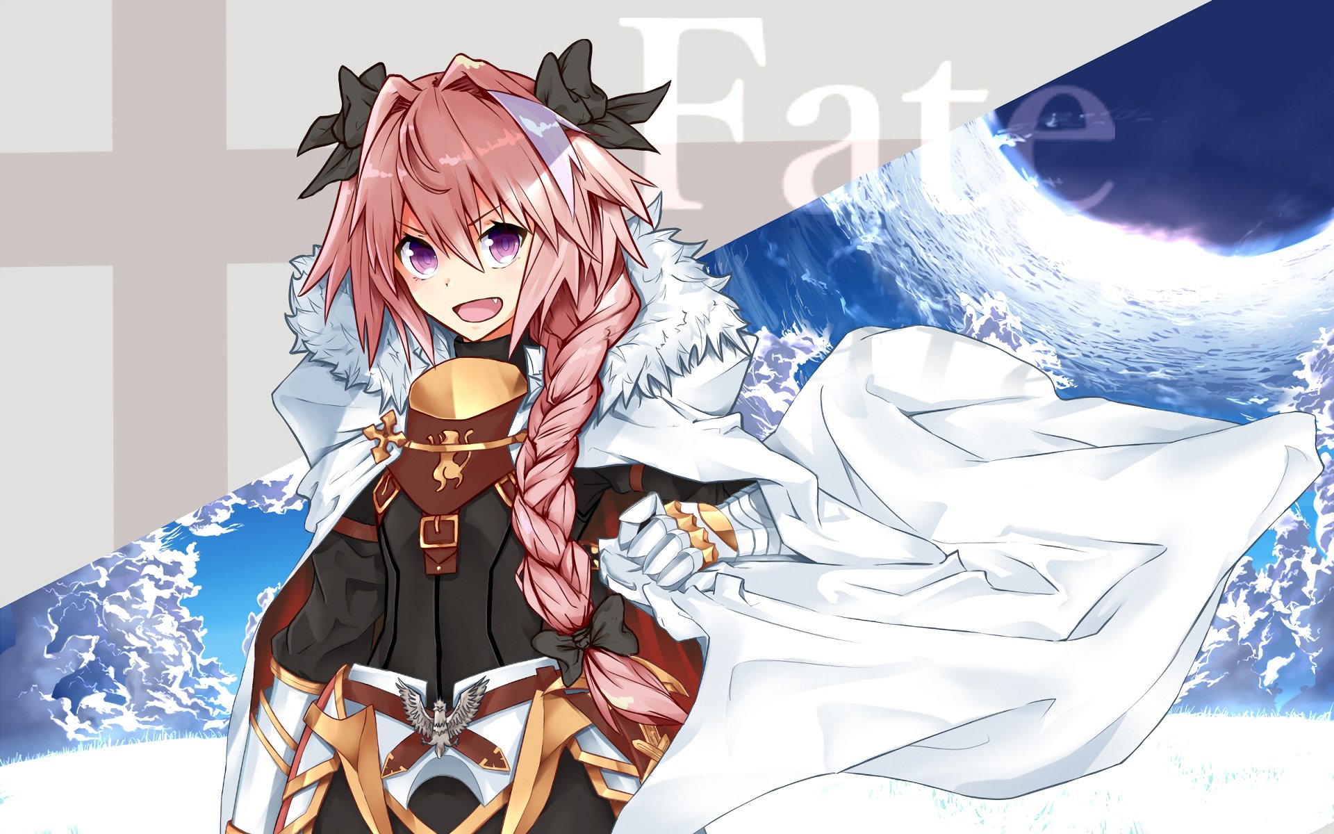 HD PC desktop wallpaper featuring Rider of Black from the anime Fate/Apocrypha, showcasing her dynamic pose with a flowing cape and vibrant background.