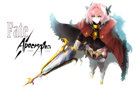 HD anime desktop wallpaper featuring Rider of Black from Fate/Apocrypha, showcasing the character in dynamic pose with signature armor and weapon against a light background.