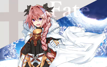 HD PC desktop wallpaper featuring Rider of Black from the anime Fate/Apocrypha, showcasing her dynamic pose with a flowing cape and vibrant background.