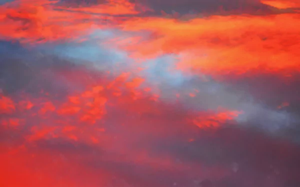 Vibrant watercolor-style HD desktop wallpaper showcasing a dramatic sunset sky filled with fiery orange and soft blue clouds.