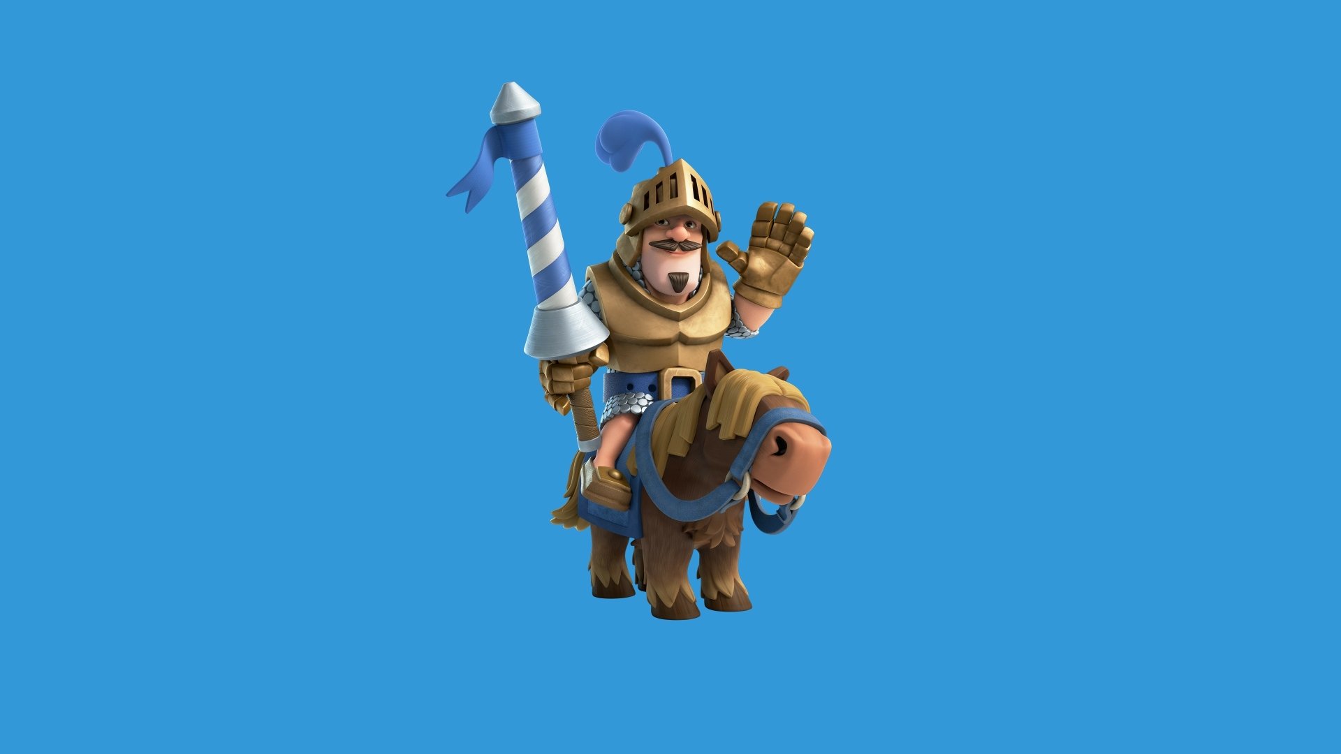 4K Ultra HD Clash Royale character riding a horse with a rocket on its back against a simple blue background, designed as a PC desktop wallpaper.