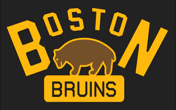 HD PC desktop wallpaper featuring the Boston Bruins logo with bold yellow lettering and a bear icon on a black background, representing the sports team.