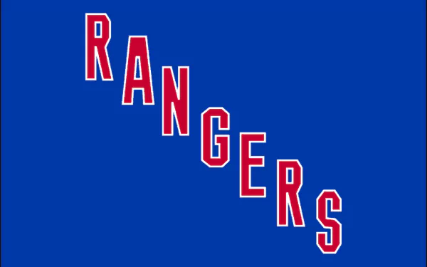 HD PC desktop wallpaper featuring the New York Rangers team name in bold red and white letters on a blue background.
