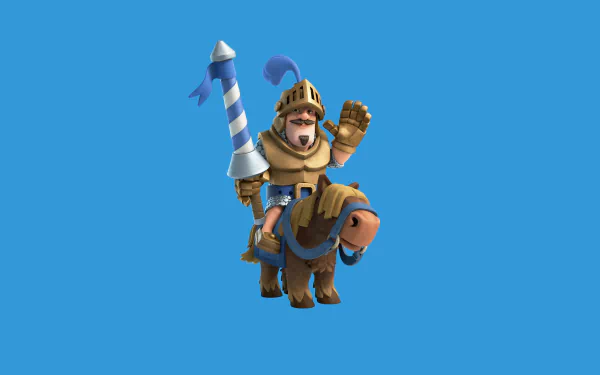 4K Ultra HD Clash Royale character riding a horse with a rocket on its back against a simple blue background, designed as a PC desktop wallpaper.