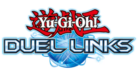 HD PC desktop wallpaper for the video game Yu-Gi-Oh! Duel Links featuring the game's logo: red Yu-Gi-Oh! wordmark above blue Duel Links text over a glowing blue orb background.