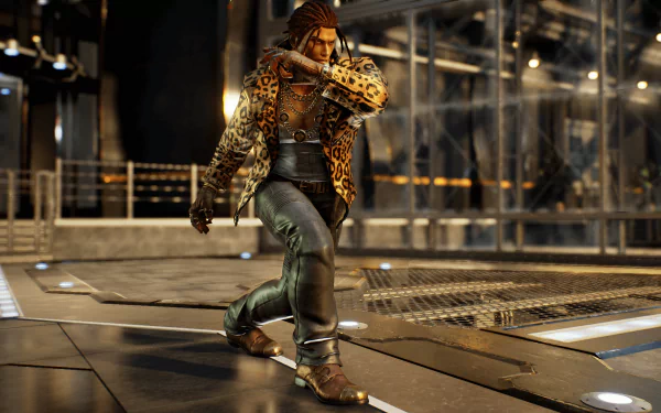 HD PC desktop wallpaper featuring Eddy Gordo from Tekken 7 in a dynamic pose within a modern, industrial-style environment.