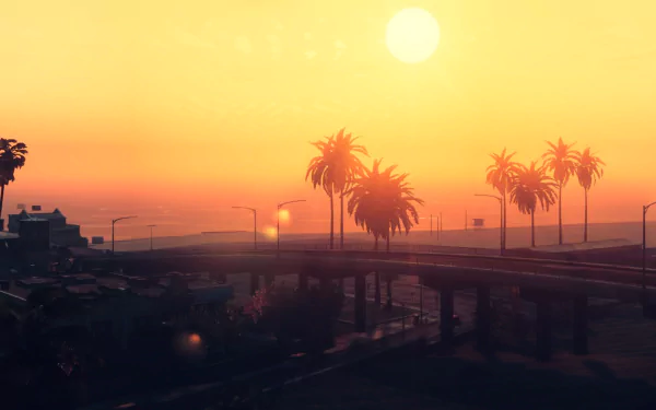 palm tree roller coaster sky sun video game Grand Theft Auto V HD Desktop Wallpaper | Background Image