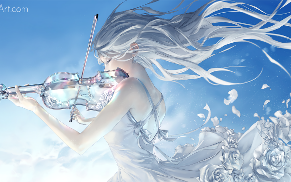Anime Original Violin Violinist White Hair HD Wallpaper | Background Image