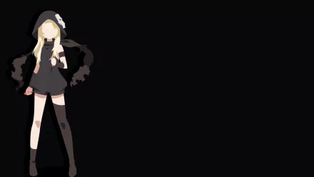 HD desktop wallpaper featuring a minimalist design of the character Illyasviel Von Einzbern, also known as Assassin, from Fate/kaleid liner Prisma Illya. She is shown with long blonde hair, a hood, scarf, and thigh-high socks.