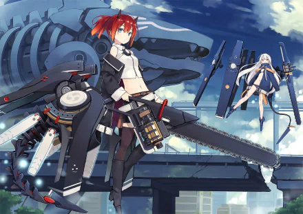 weapon white hair red hair Anime Original HD Desktop Wallpaper | Background Image