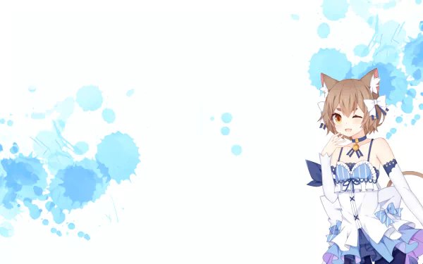 HD PC desktop wallpaper featuring Felix Argyle from the anime Re:Zero - Starting Life in Another World, with a white and blue splattered background.