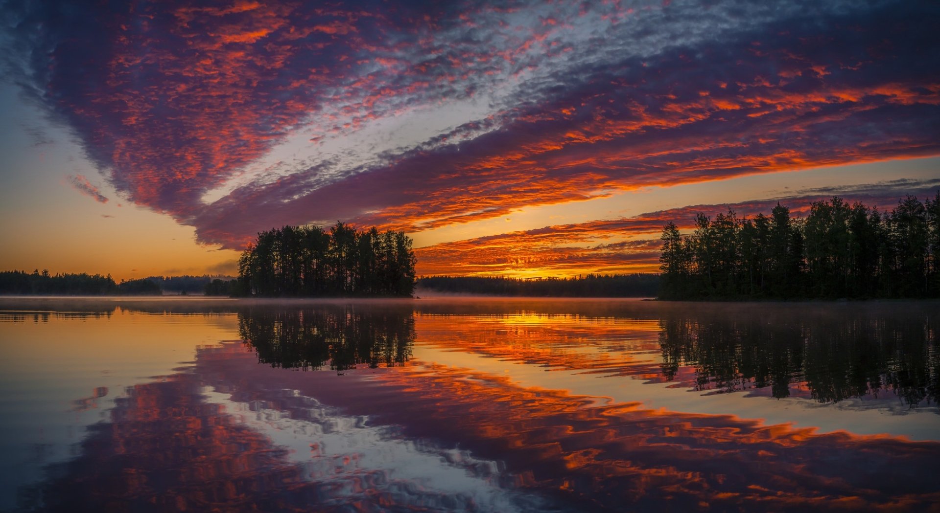 Download Sunset Tree Cloud Sky Lake Nature Reflection HD Wallpaper