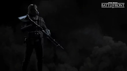 HD desktop wallpaper featuring a Death Trooper from Star Wars Battlefront (2015), standing against a dark, smoky background with the game's logo in the top right corner.