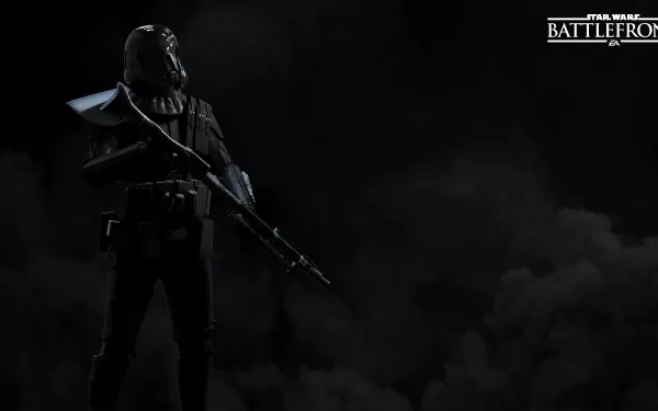 HD desktop wallpaper featuring a Death Trooper from Star Wars Battlefront (2015), standing against a dark, smoky background with the game's logo in the top right corner.