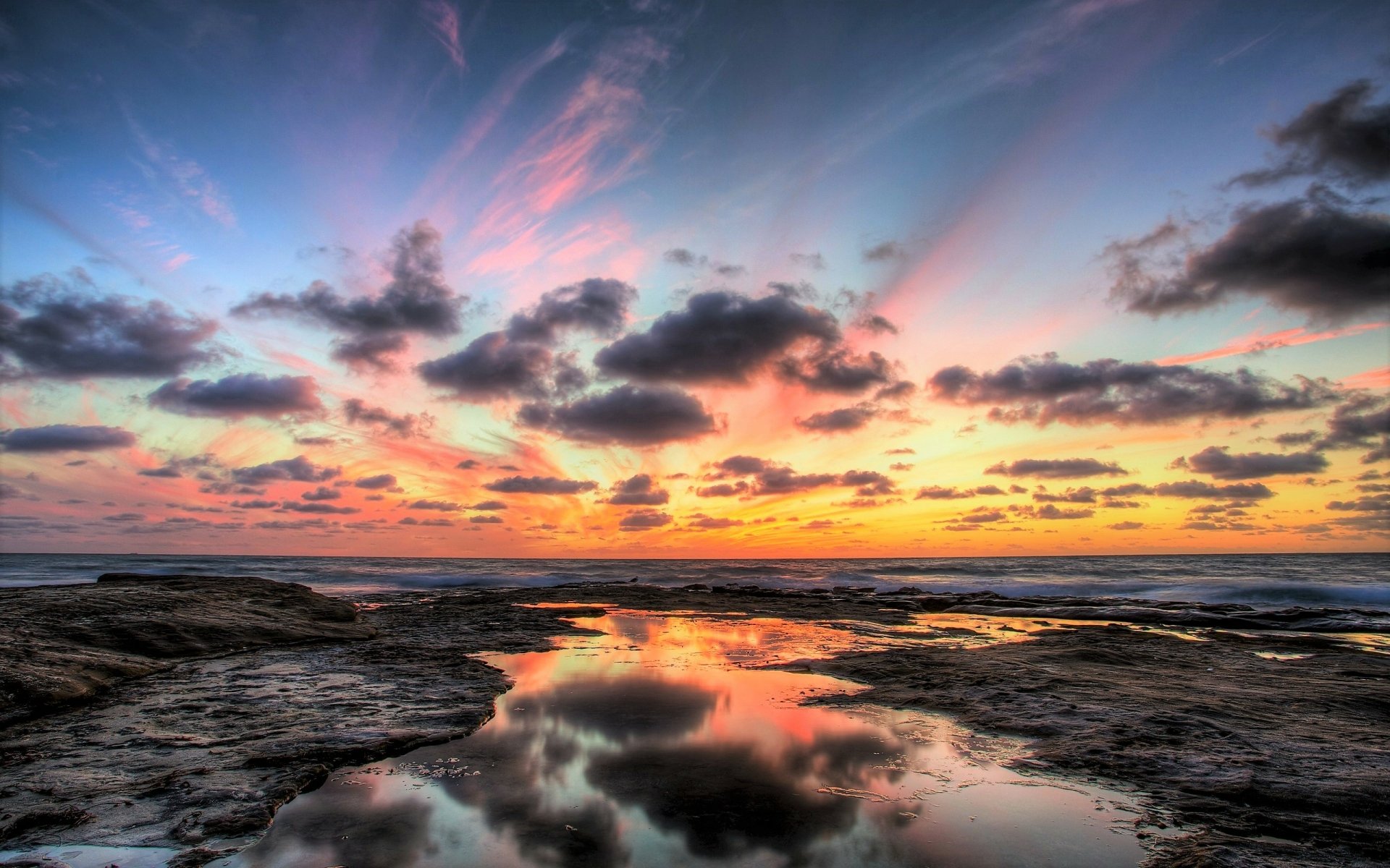 Download Sky Horizon Reflection Sea Ocean Nature Sunset HD Wallpaper