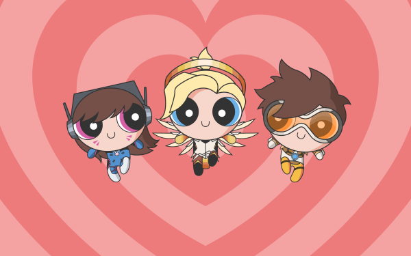 Video Game Crossover Overwatch D.Va Mercy Tracer The Powerpuff Girls HD Wallpaper | Background Image
