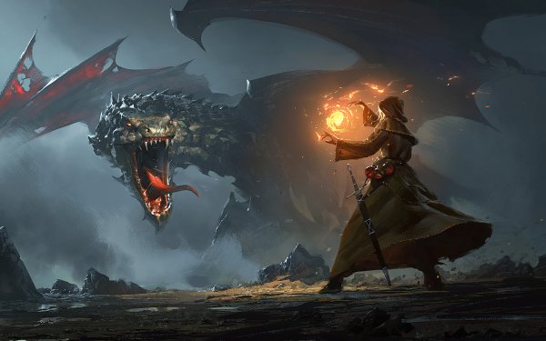 Fantasy Dragon Wizard HD Wallpaper | Background Image