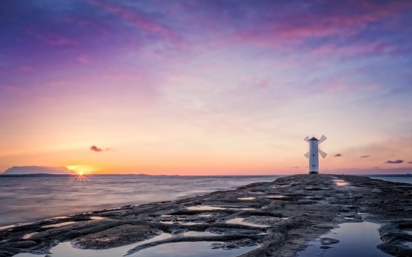 Man Made Lighthouse Ocean Sunrise Sky Horizon HD Wallpaper | Background Image