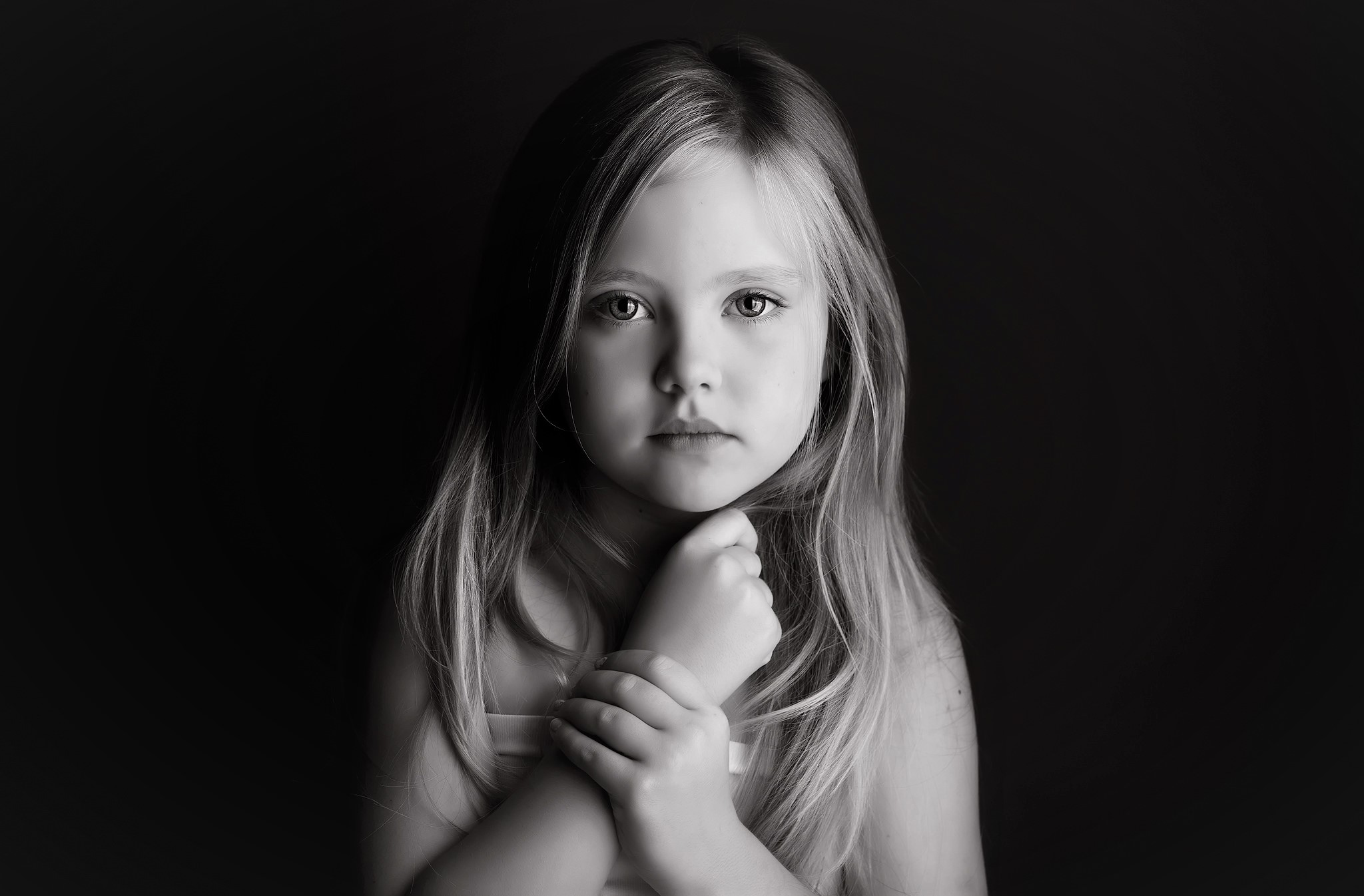 Cute Little Girl in Black and White by Meg Bitton