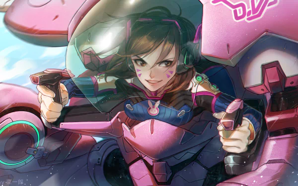 4K Ultra HD PC wallpaper featuring D.Va from Overwatch, showcasing her in dynamic action pose with vibrant colors and detailed mech design.