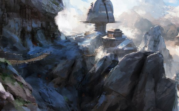 Fantasy Landscape Mountain Building HD Wallpaper | Background Image