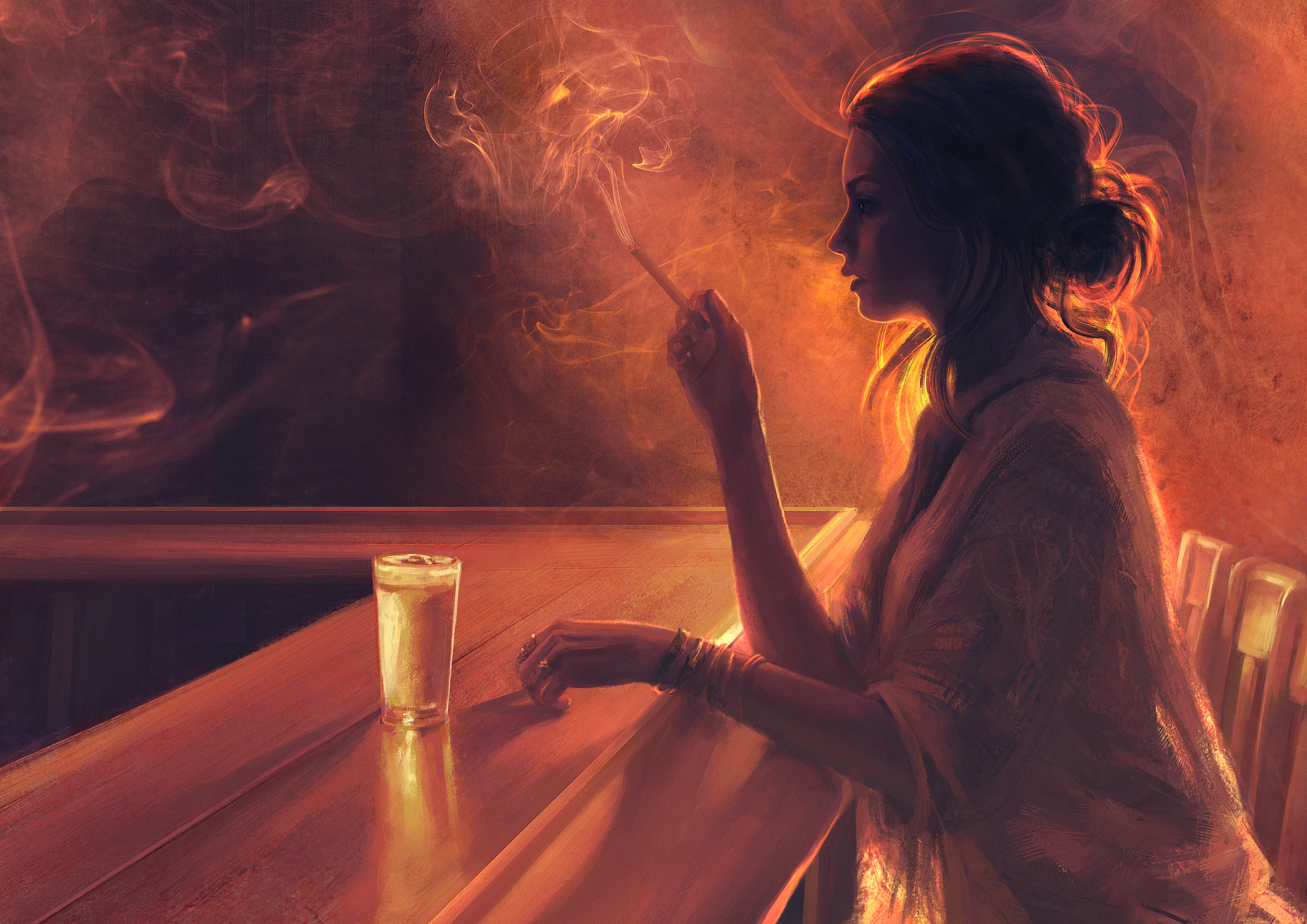 Painting of a Woman Alone in a Bar by Mandy Jurgens
