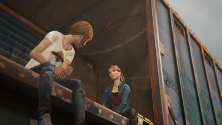Rachel Amber and Chloe Price from Life Is Strange: Before The Storm sit and talk on a train car in this detailed 4K Ultra HD PC desktop wallpaper.