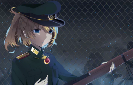 HD PC desktop wallpaper featuring Tanya Degurechaff from the anime The Saga of Tanya the Evil, depicted in her military uniform with a focused expression.