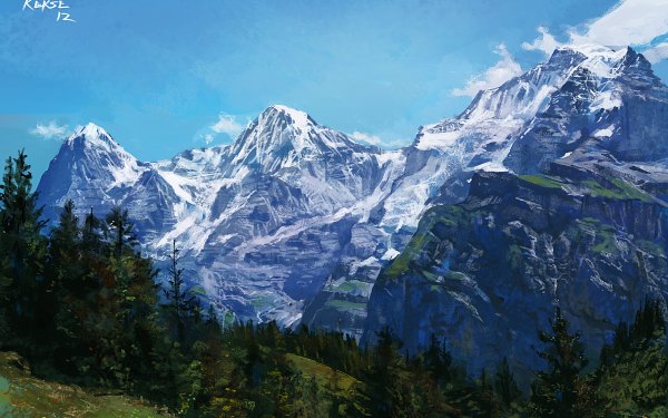 Artistic Mountain Painting Nature HD Wallpaper | Background Image