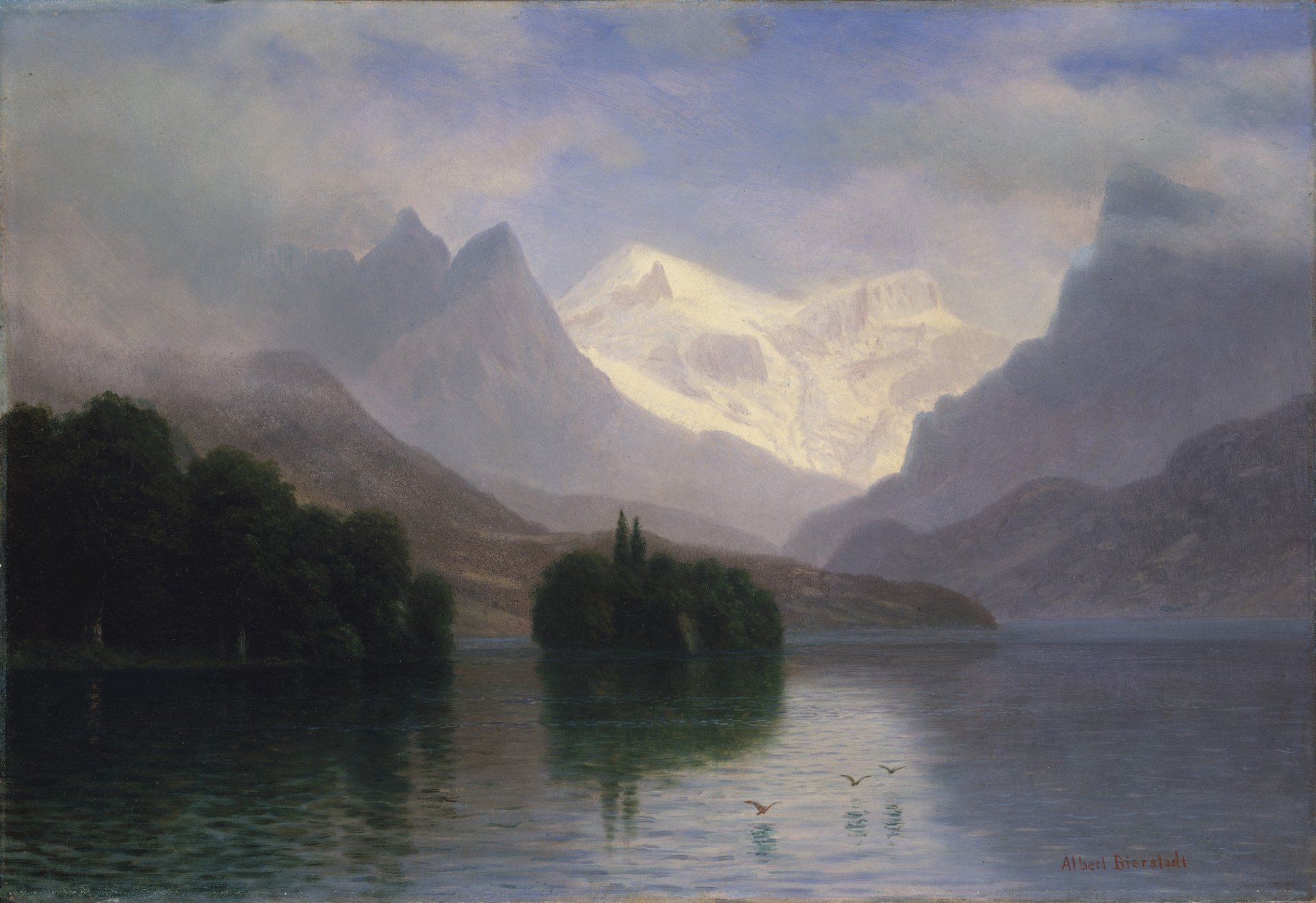 Download Lake Mountain Artistic Landscape HD Wallpaper by Albert Bierstadt