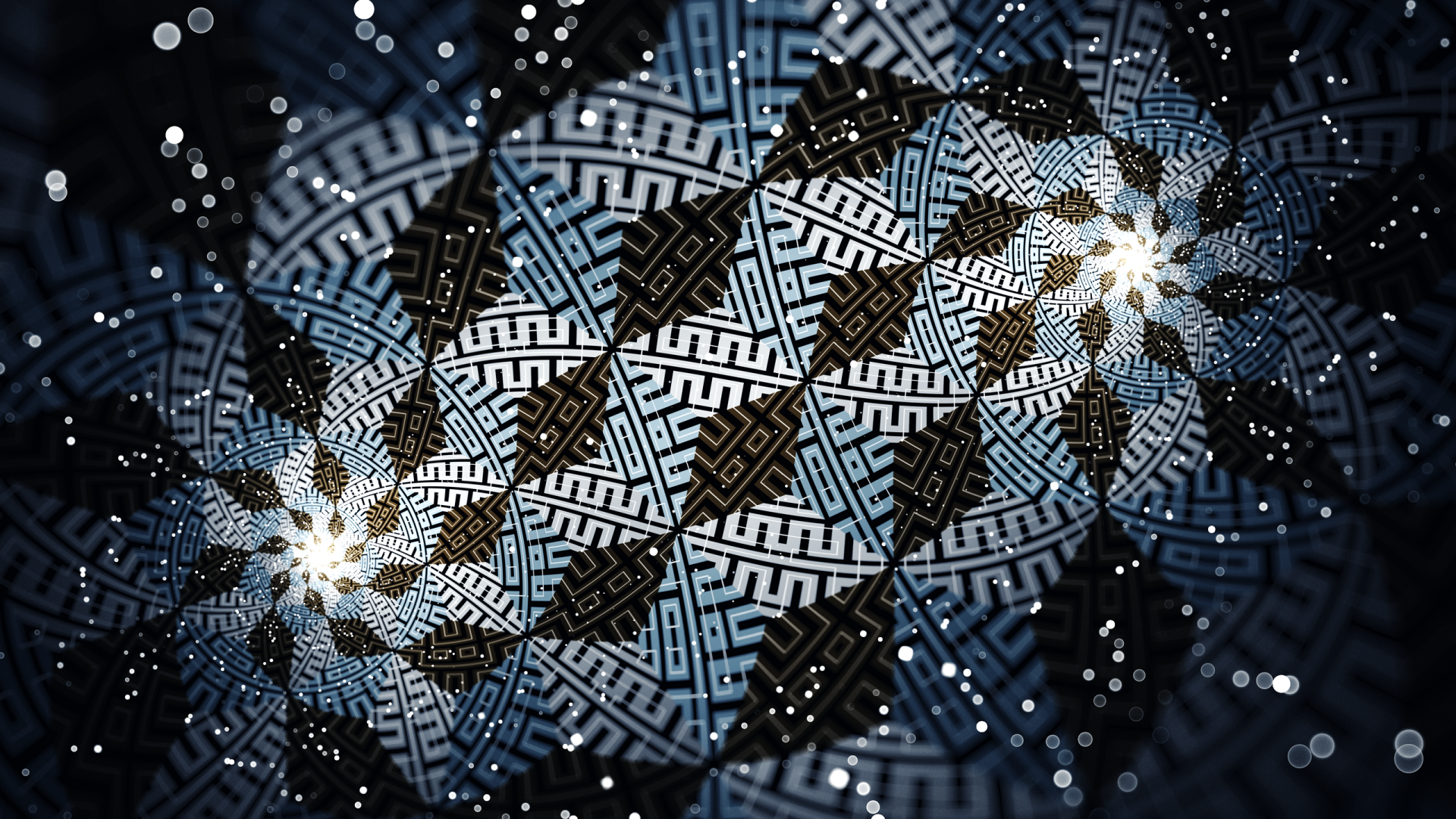 HD desktop wallpaper featuring a CGI-generated psychedelic spiral pattern with abstract fractal designs, incorporating trippy and intricate geometric elements.